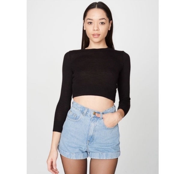 American Apparel High Rise Hi Waisted Denim Cuffed Jean Shorts Summer Wash Blue - Picture 10 of 11